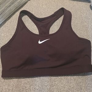 Nike Sports Bra in Dark Brown with White Logo